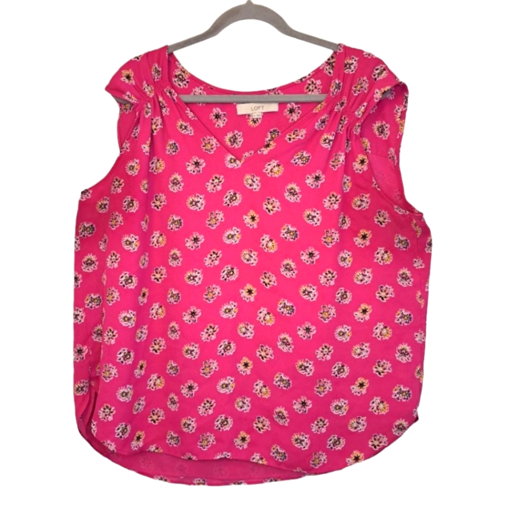LOFT Pink Floral Flowy Lined Sleeveless Blouse Tank Size XL